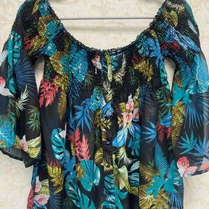 Miss Lili Blue and Gold Smocked Ruffled Blouse